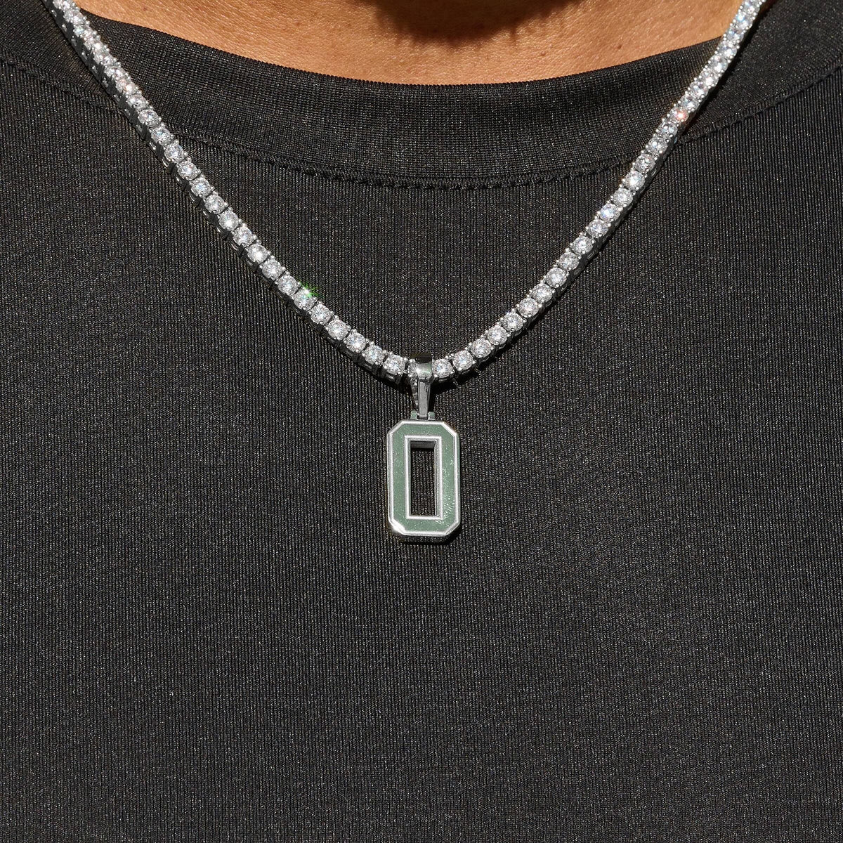 GLD PROMO SETS Micro Block Number Pendant in White Gold