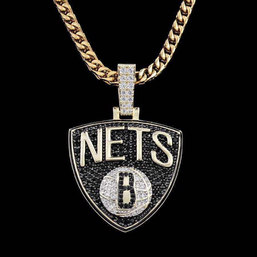 GLD Men Brooklyn Nets Official NBA Logo Pendant in Yellow Gold