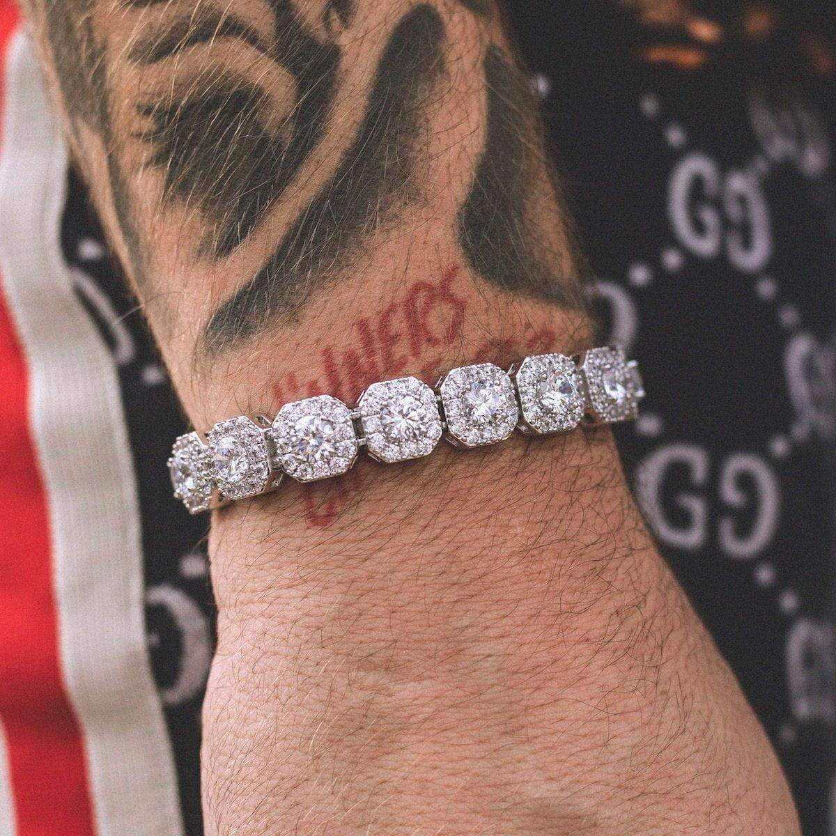 GLD Men Clustered Tennis Bracelet in White Gold-12mm