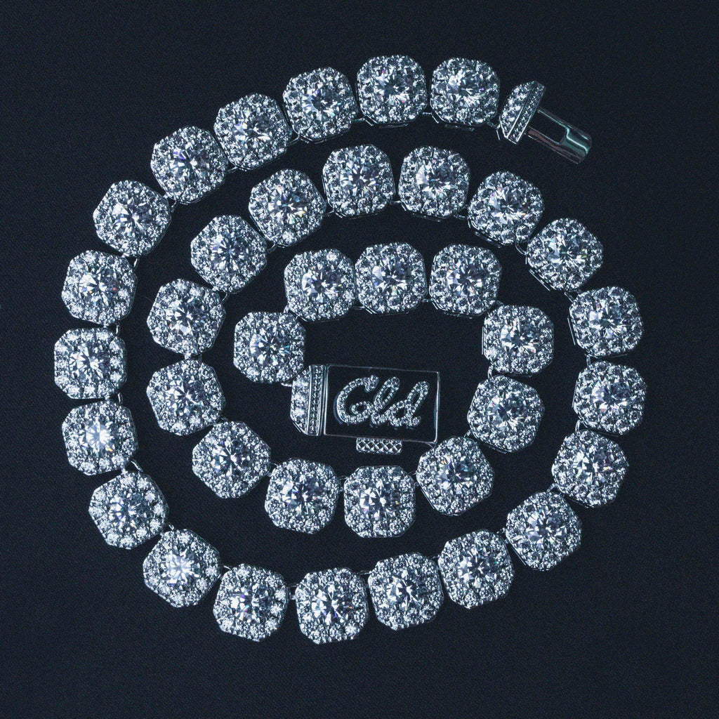 GLD Women Clustered Tennis Necklace in White Gold- 12mm