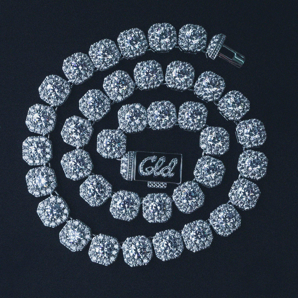 GLD Women Clustered Tennis Necklace in White Gold- 12mm