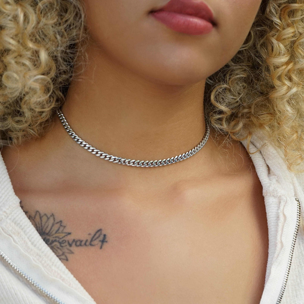 GLD PROMO - WOMEN Cuban Link Choker in White Gold - 5mm
