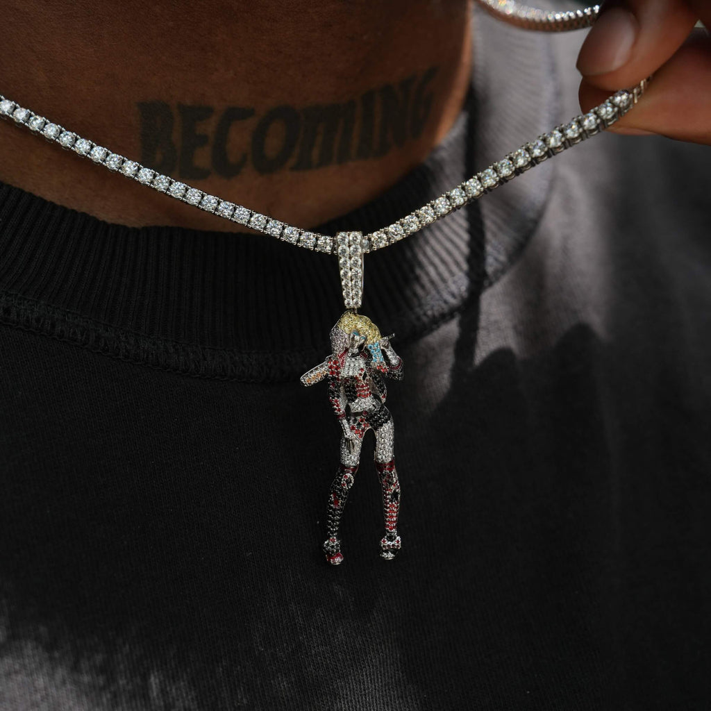 GLD Men Harley Quinn Body Official DC Comics Pendant in White Gold