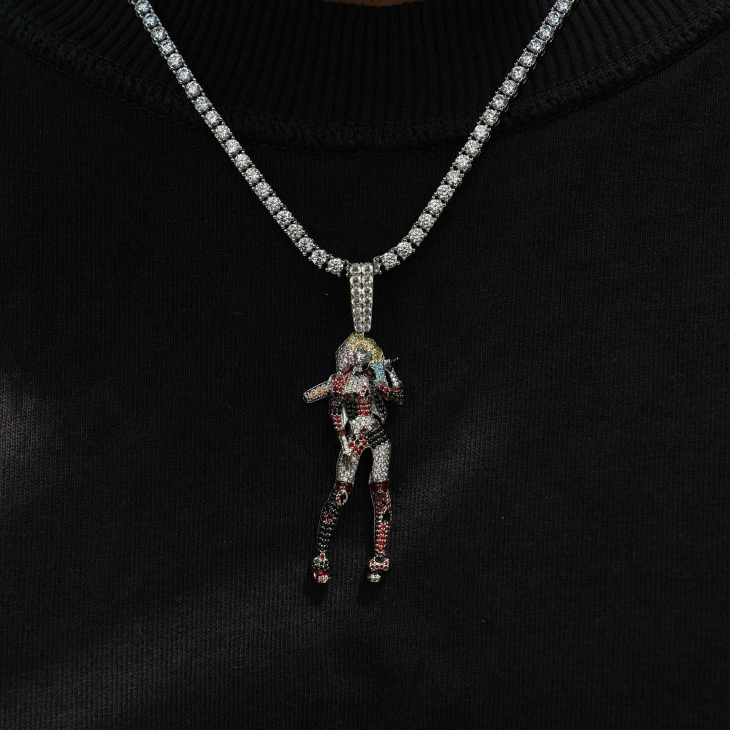 GLD Men Harley Quinn Body Official DC Comics Pendant in White Gold