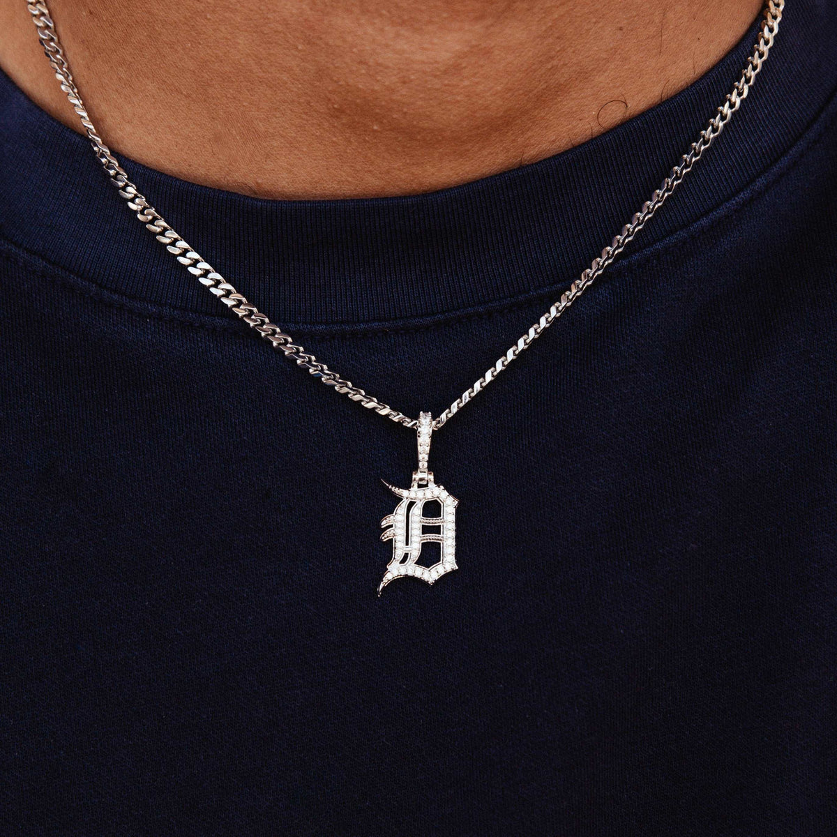 GLD Men Detroit Tigers Official MLB Micro Logo Pendant in White Gold