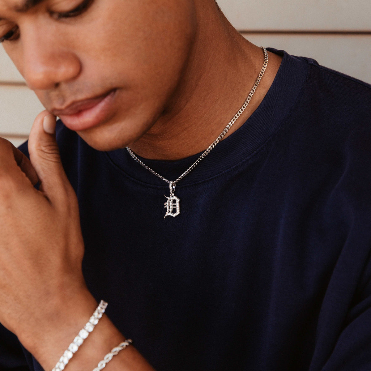 GLD Men Detroit Tigers Official MLB Micro Logo Pendant in White Gold