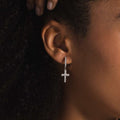 GLD Women Diamond Cross Micro Huggie Hoop Earrings in White Gold