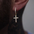 GLD PROMO Diamond Cross Extra Small Huggie Hoop Earrings in Yellow Gold