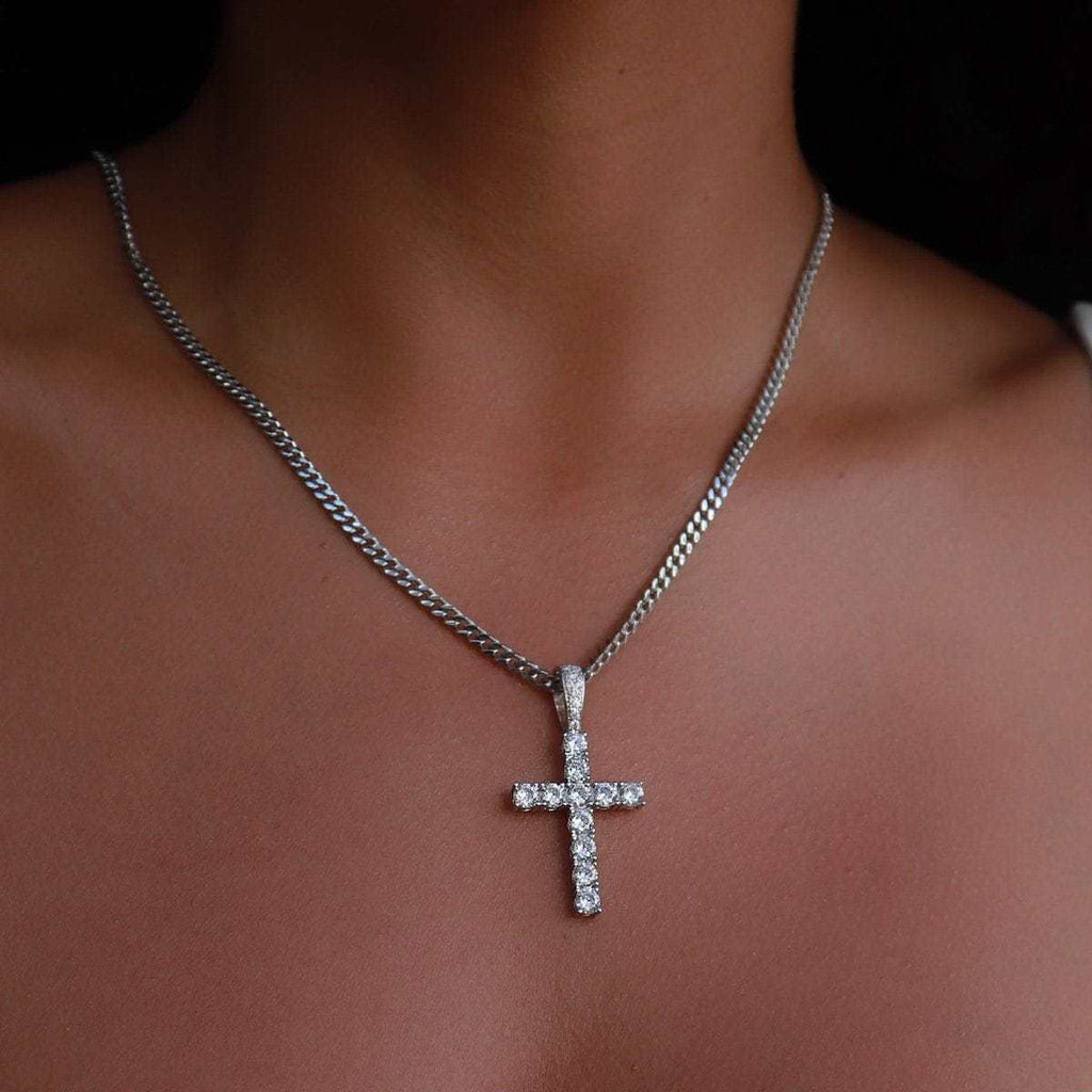 GLD PROMO - WOMEN Diamond Cross Pendant in White Gold