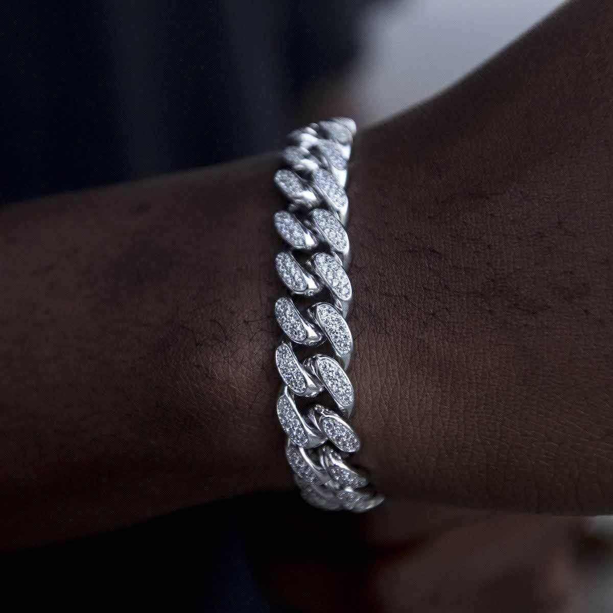 GLD Men Diamond Cuban Link Bracelet in White Gold - 12mm