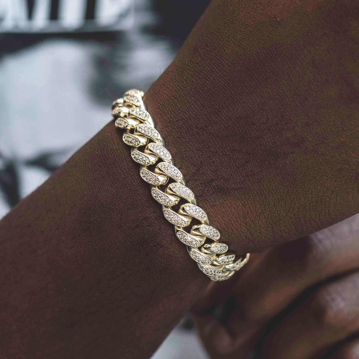 GLD Men Diamond Cuban Link Bracelet in Yellow Gold - 12mm