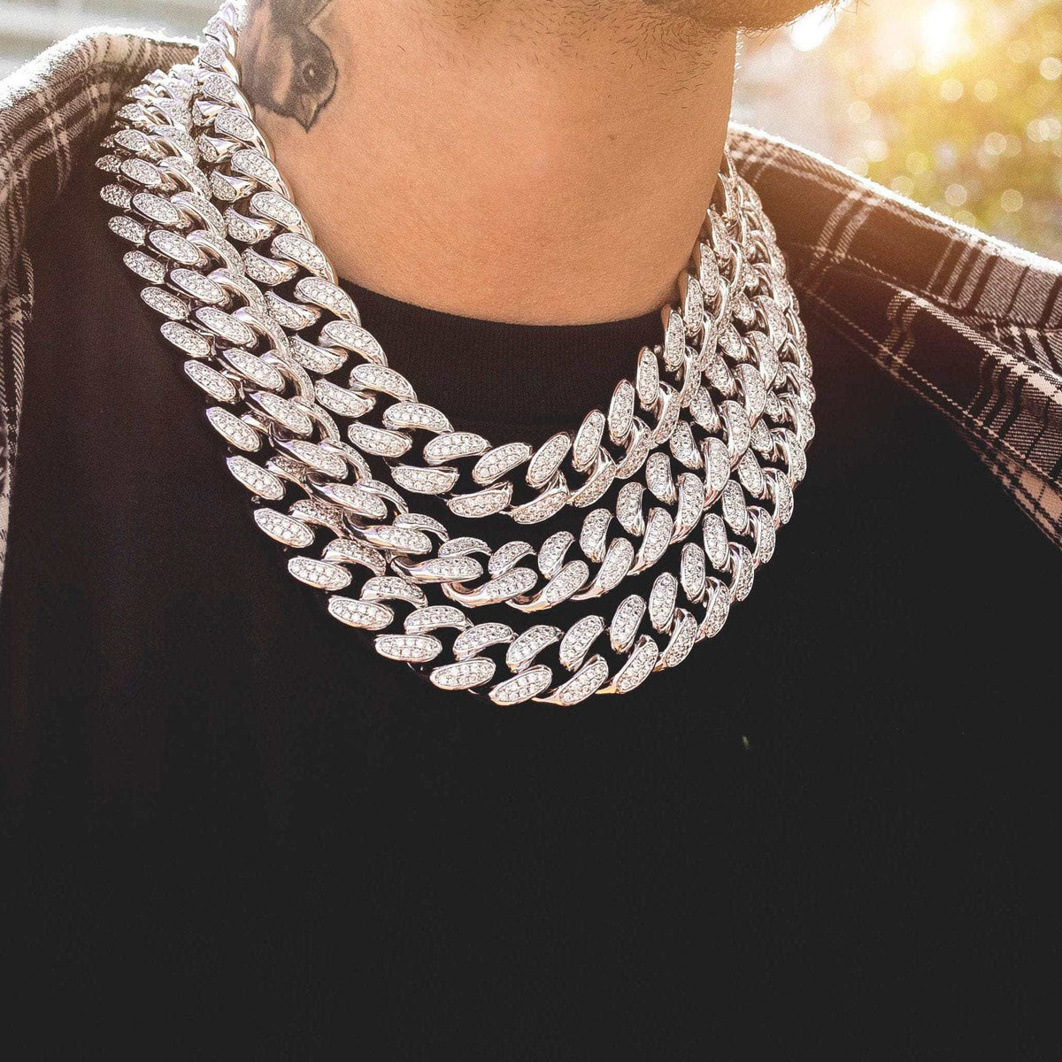 GLD Men Diamond Cuban Link Chain in White Gold - 19mm