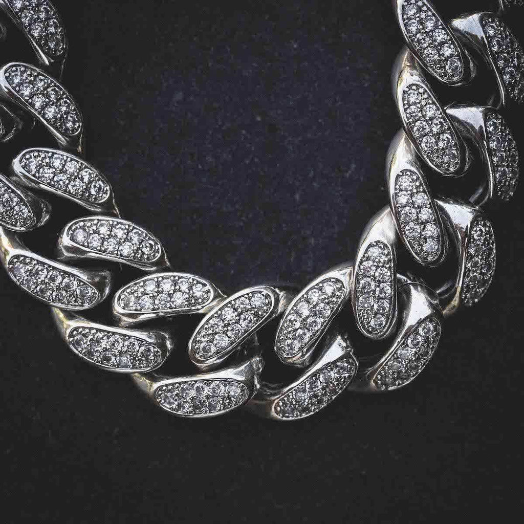 GLD Men Diamond Cuban Link Chain in White Gold - 19mm