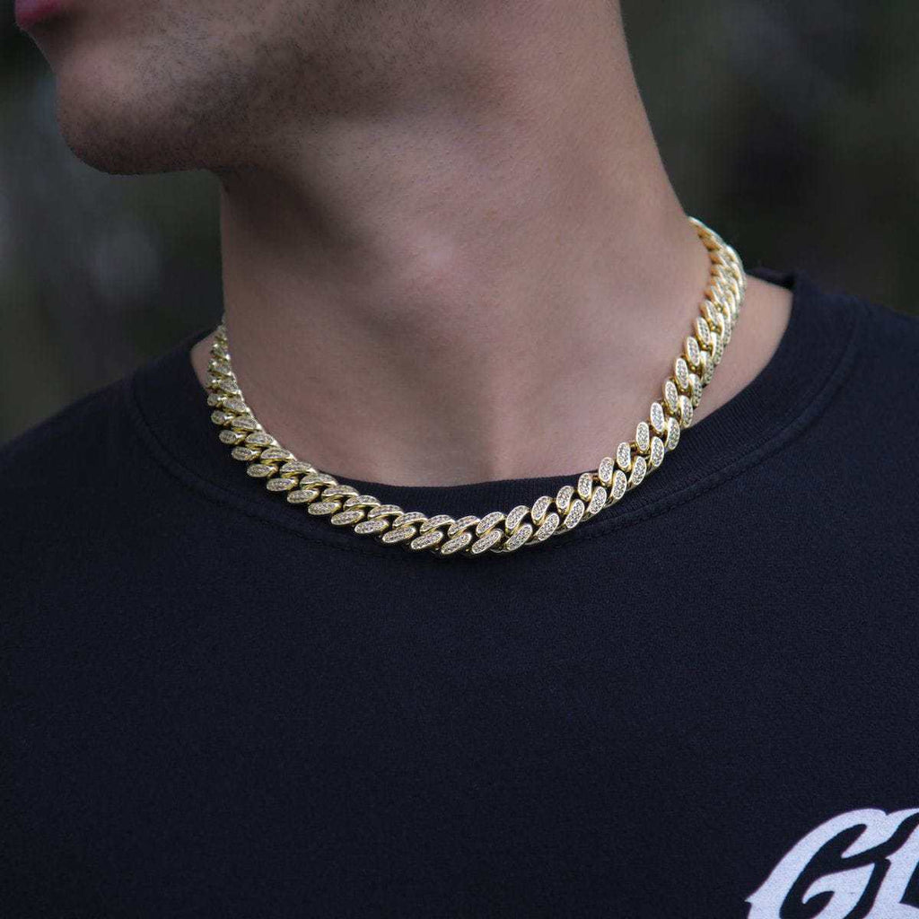 GLD PROMO Diamond Cuban Link Chain in Yellow Gold - 12mm