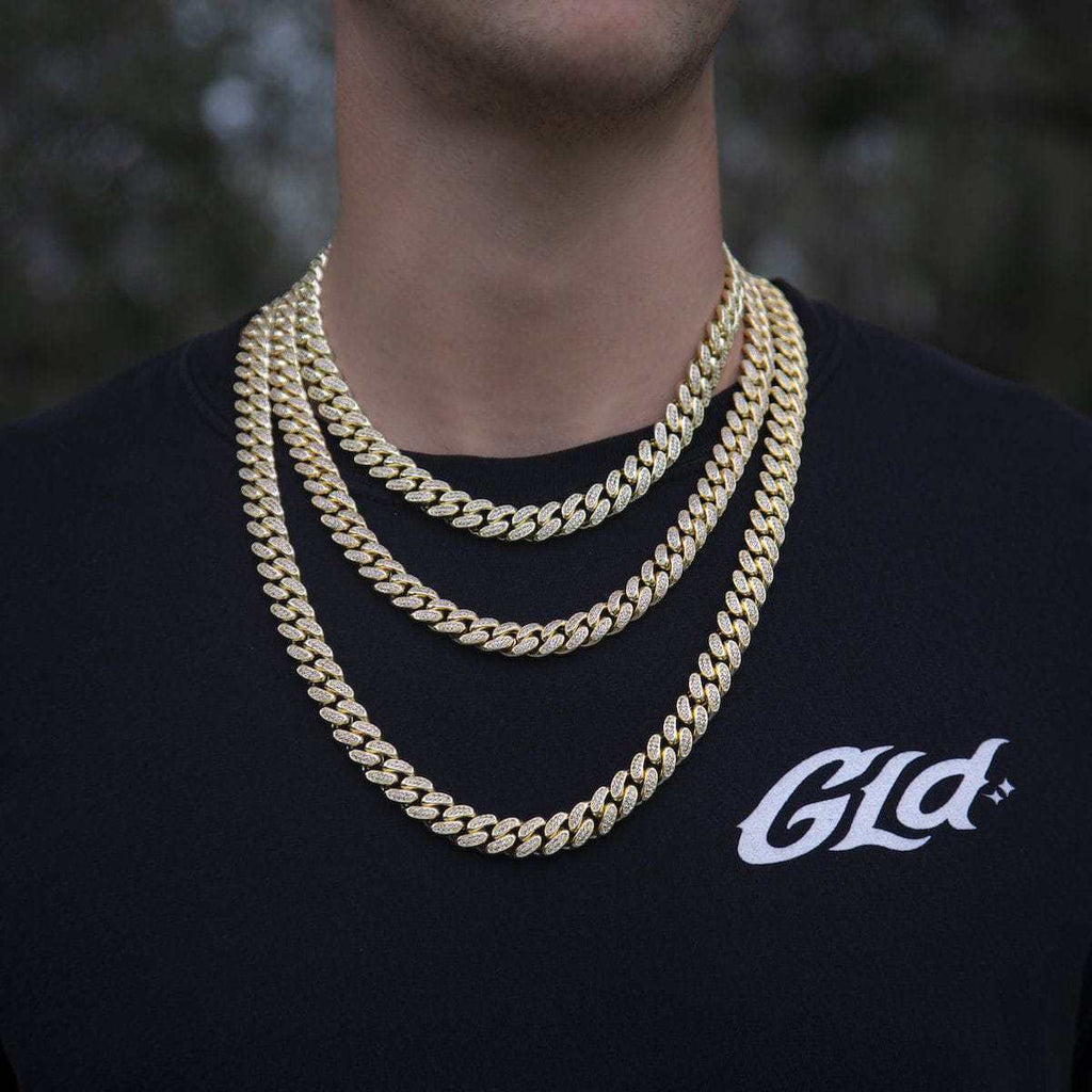 GLD PROMO Diamond Cuban Link Chain in Yellow Gold - 12mm