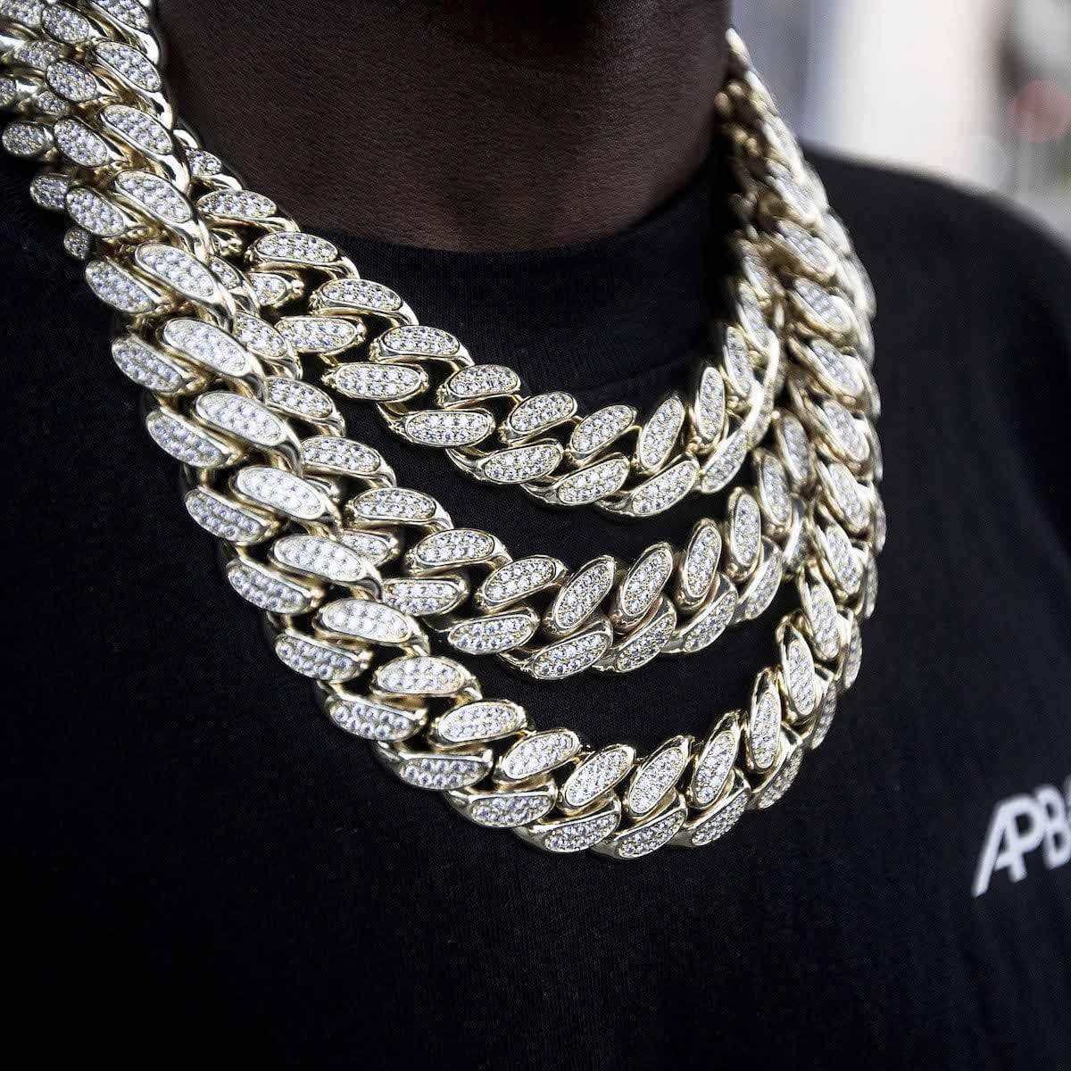 GLD Men Diamond Cuban Link Chain in Yellow Gold - 19mm