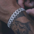 GLD Men Diamond Prong Link Bracelet in White Gold - 12mm