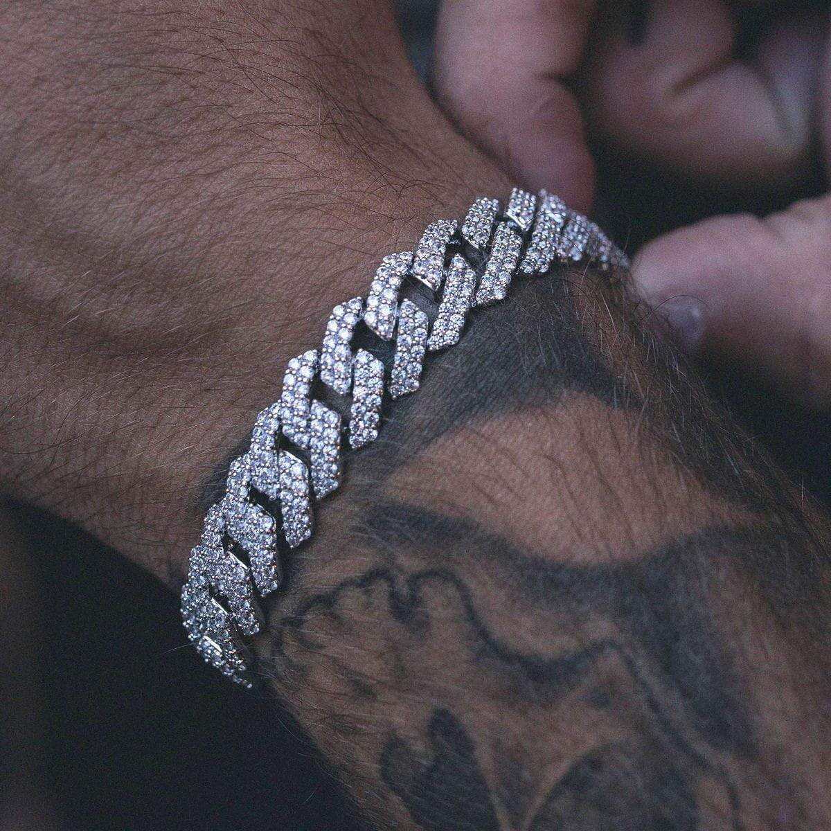 GLD PROMO Diamond Prong Link Bracelet in White Gold - 12mm