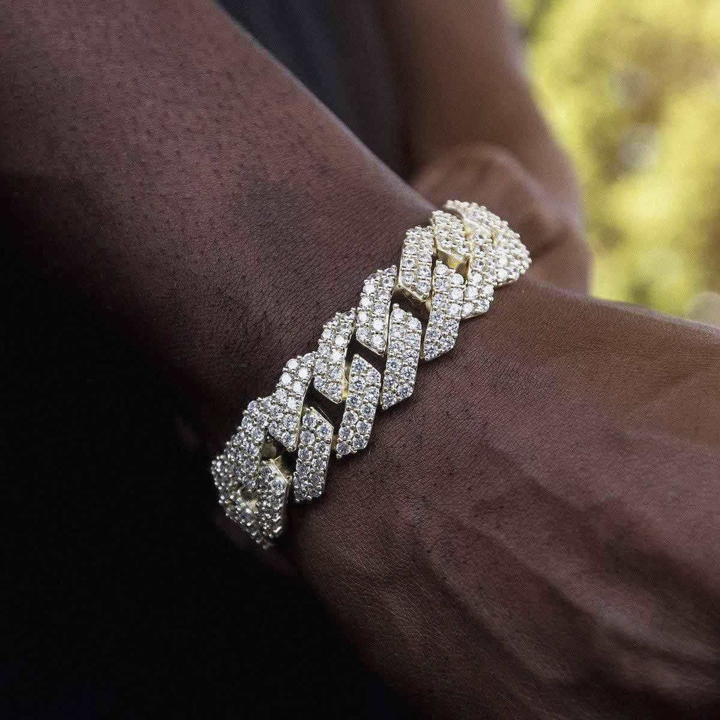 GLD Men Diamond Prong Link Bracelet in Yellow Gold - 19mm