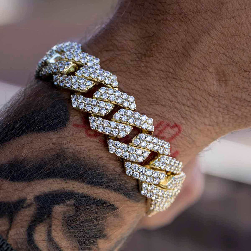 GLD Men Diamond Prong Link Bracelet in Yellow Gold - 19mm