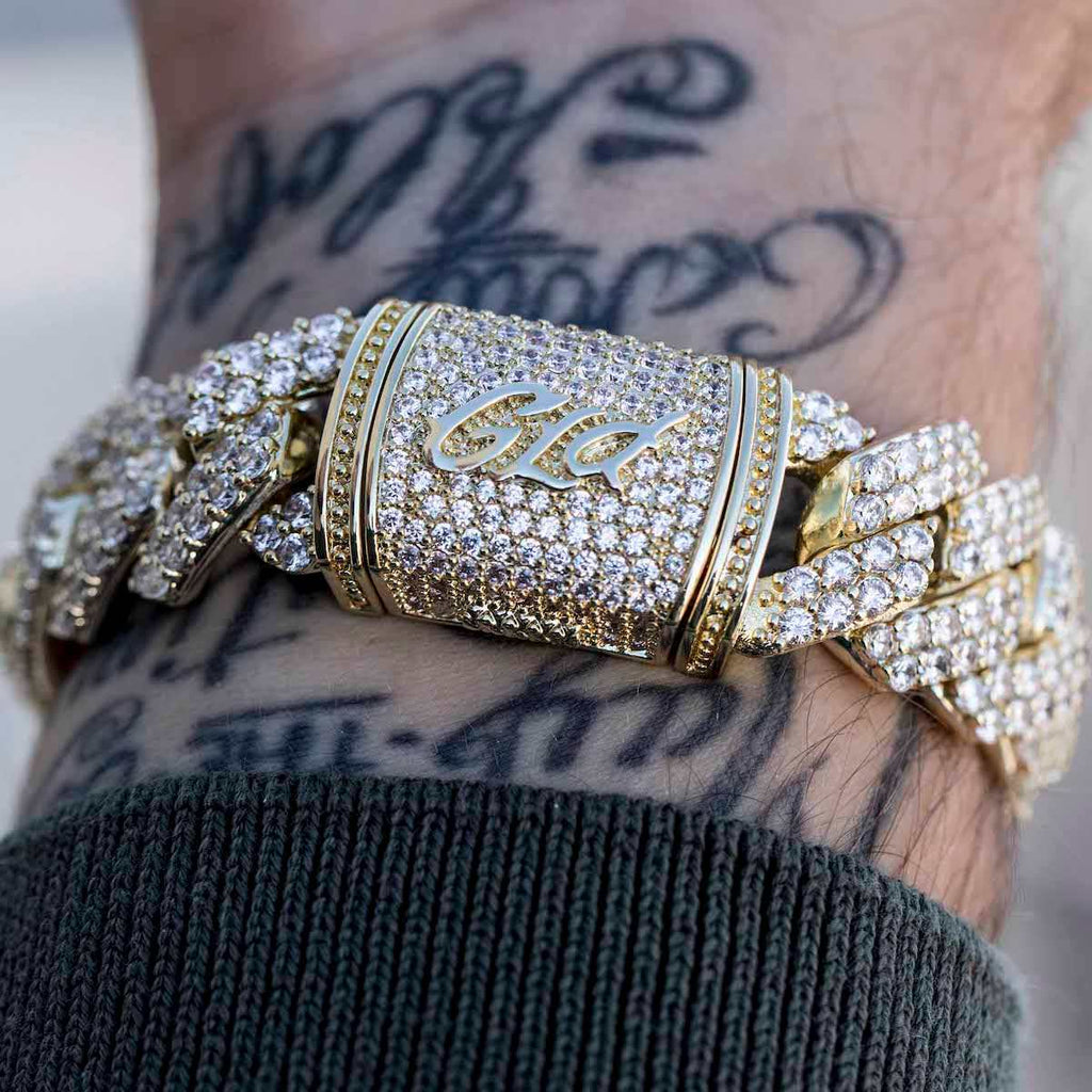 GLD Men Diamond Prong Link Bracelet in Yellow Gold - 19mm