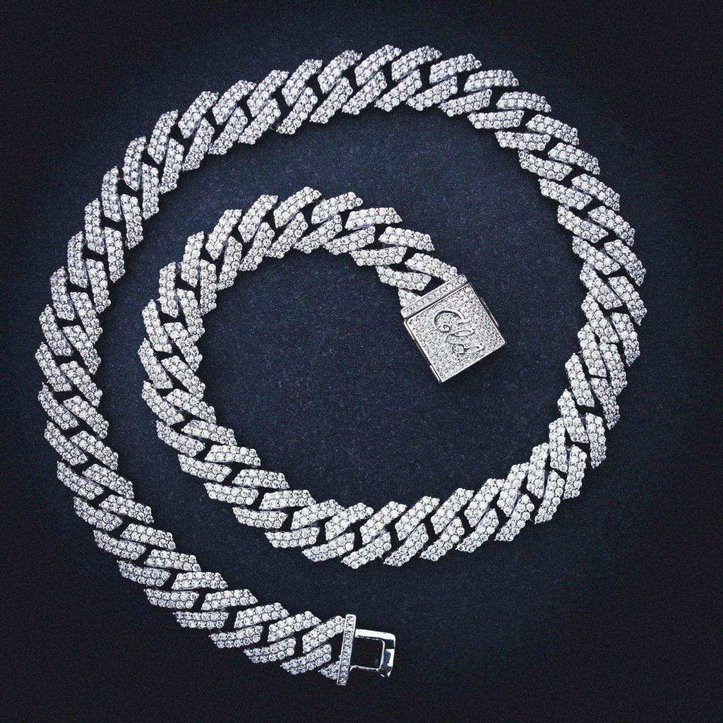 GLD PROMO Diamond Prong Link Chain in White Gold - 12mm