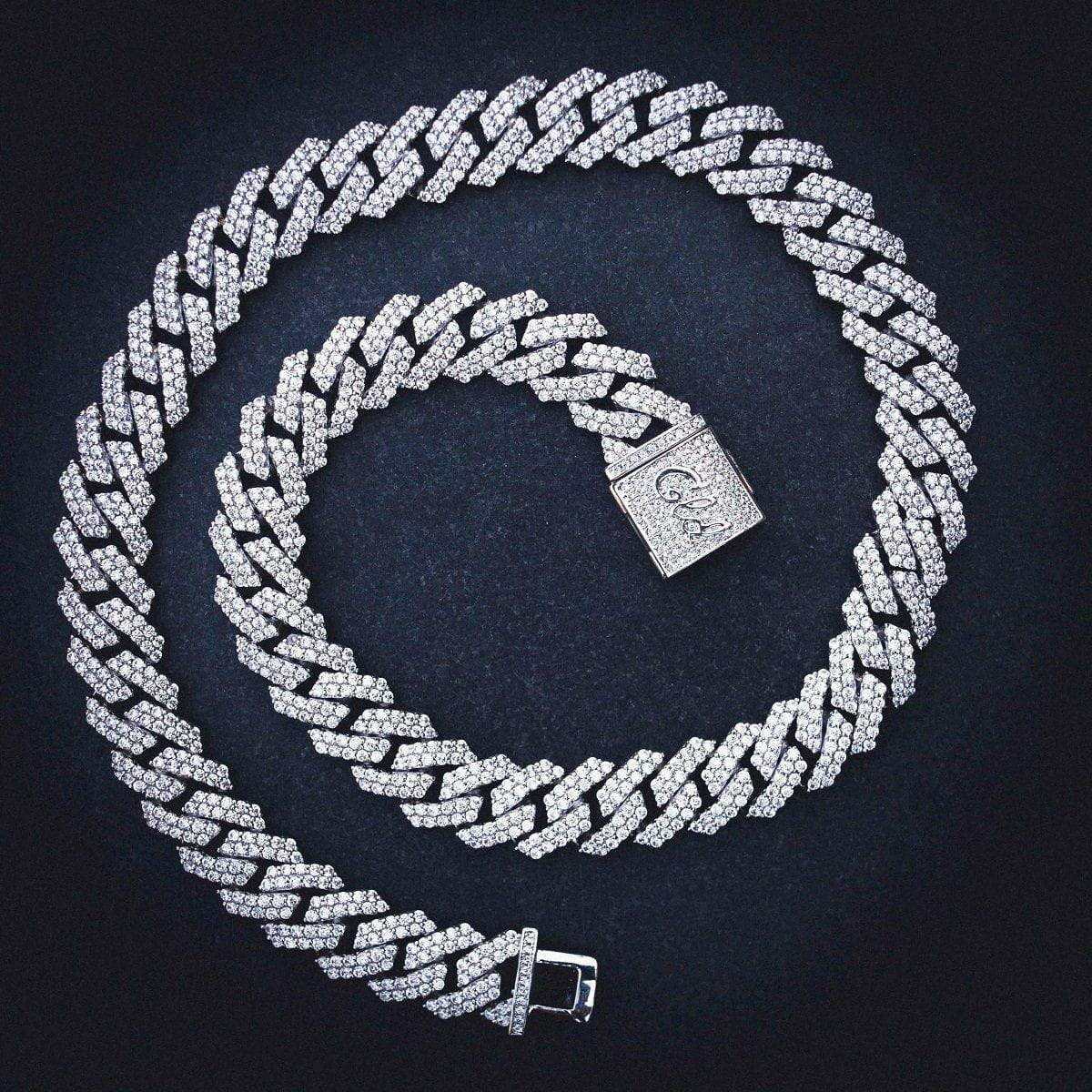 GLD PROMO Diamond Prong Link Chain in White Gold - 12mm