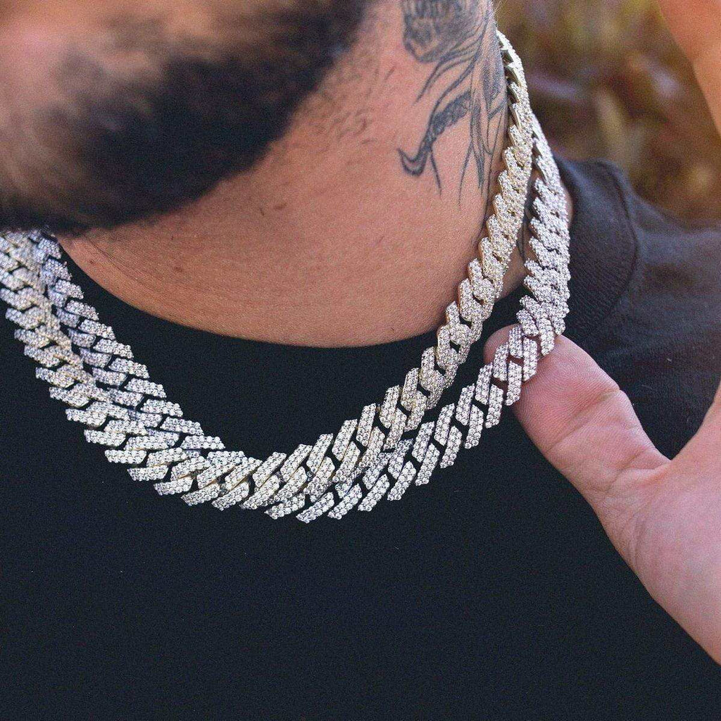 GLD Men Diamond Prong Link Chain in Yellow Gold - 12mm