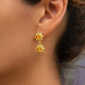 GLD Women Iced Canary Double Flower Earring in Yellow Gold