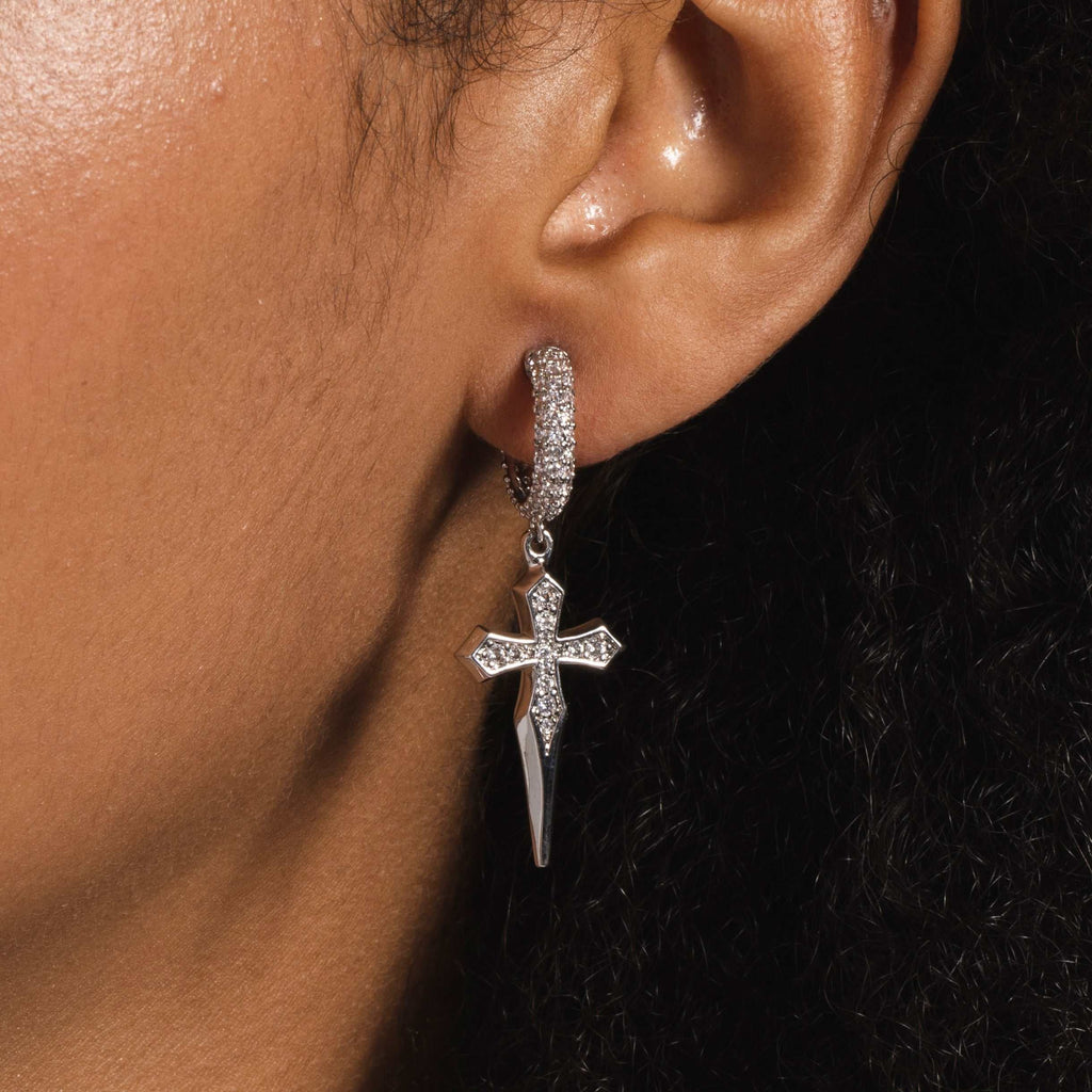 GLD Women GLD Dripping Cross Extra Small Huggie Hoop Earrings in White Gold