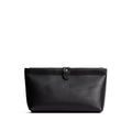 Black | Leather pouch with frame top closure and leather pull tab