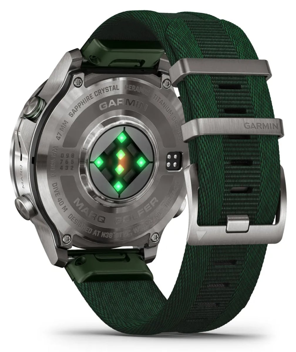 Garmin MARQ Golfer (Gen 3) Modern Tool Smartwatch 47mm in Green Titanium with Jacquard-woven Strap - 010- - image 6