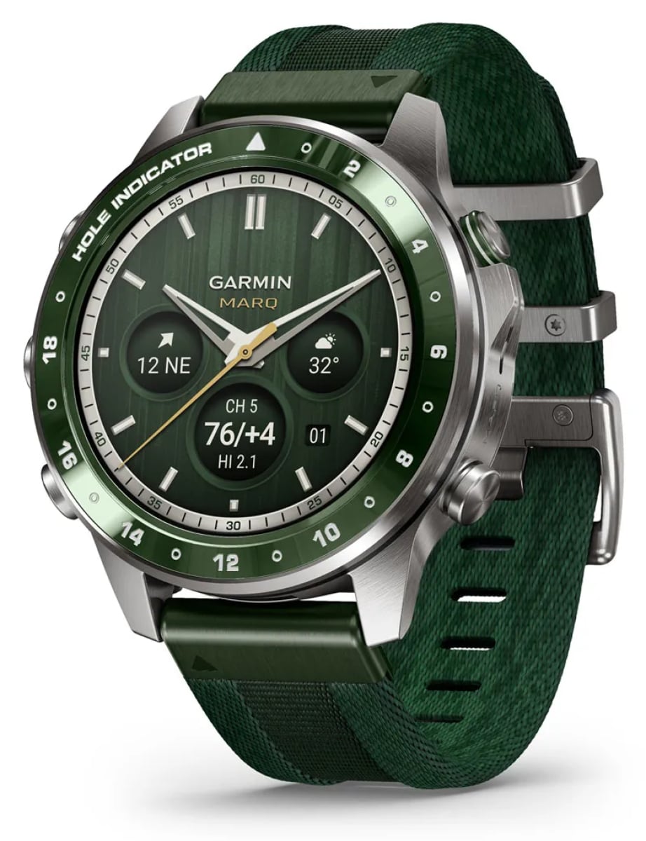 Garmin MARQ Golfer (Gen 3) Modern Tool Smartwatch 47mm in Green Titanium with Jacquard-woven Strap - 010- - image 1