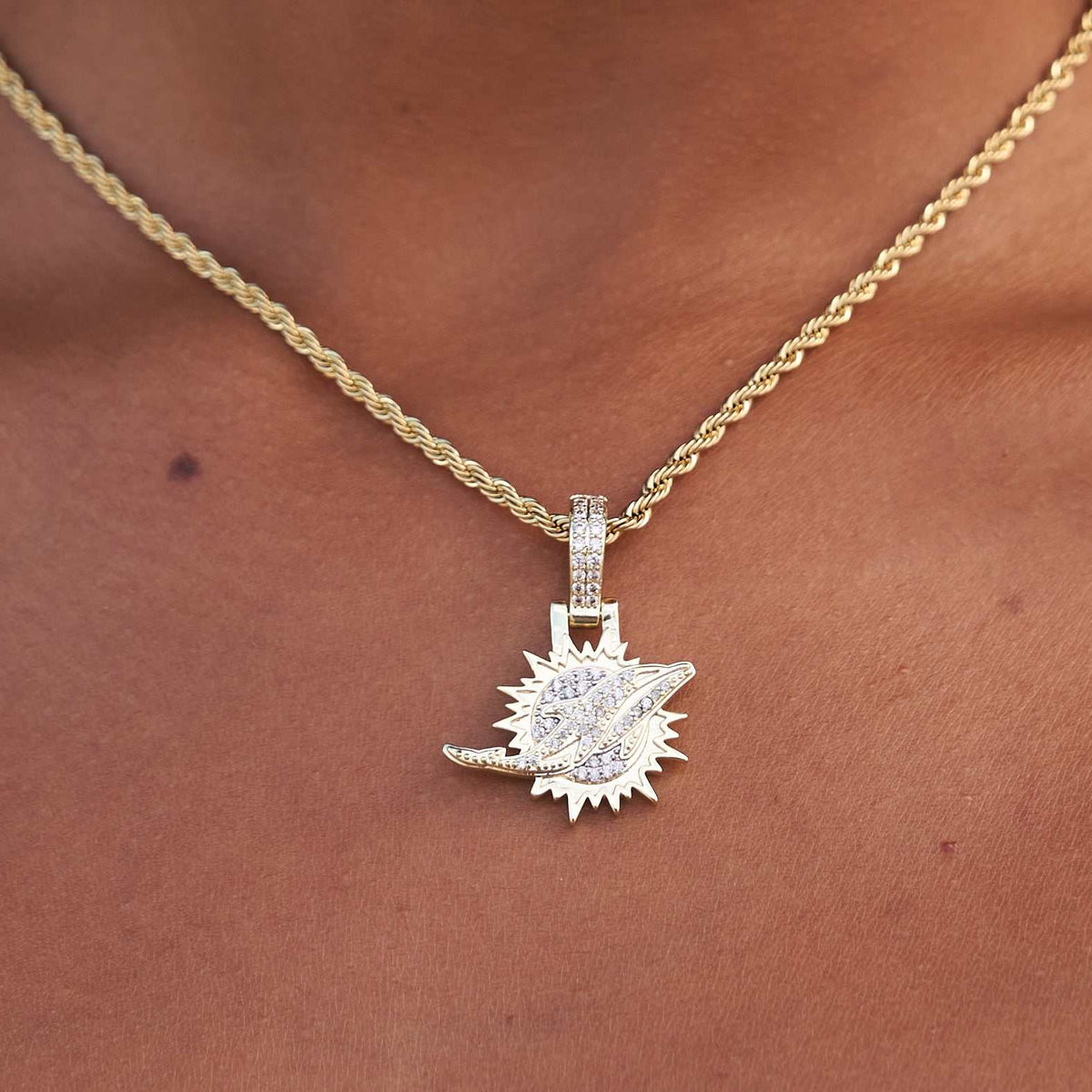 GLD Women Miami Dolphins Official NFL Micro Logo Pendant - Yellow Gold