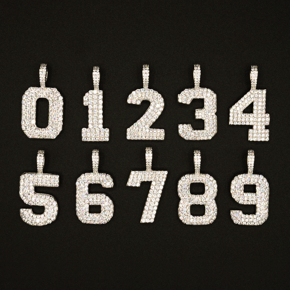 GLD PROMO Pave Number Pendants in Yellow Gold