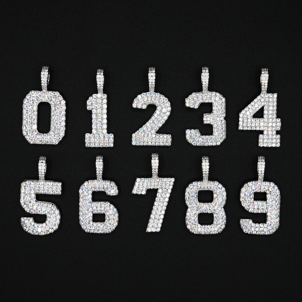 GLD PROMO - WOMEN Pave Number Pendants in White Gold