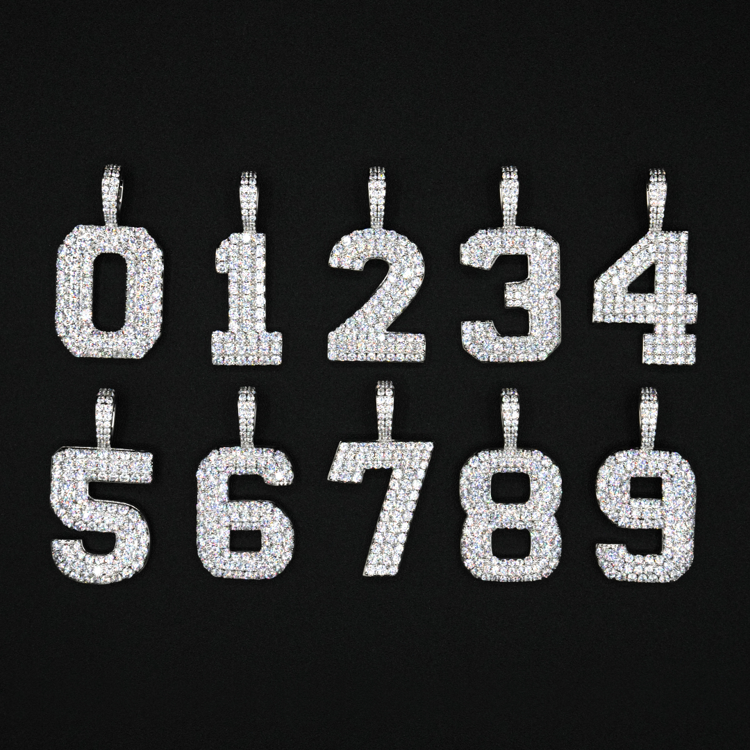 GLD PROMO - WOMEN Pave Number Pendants in White Gold