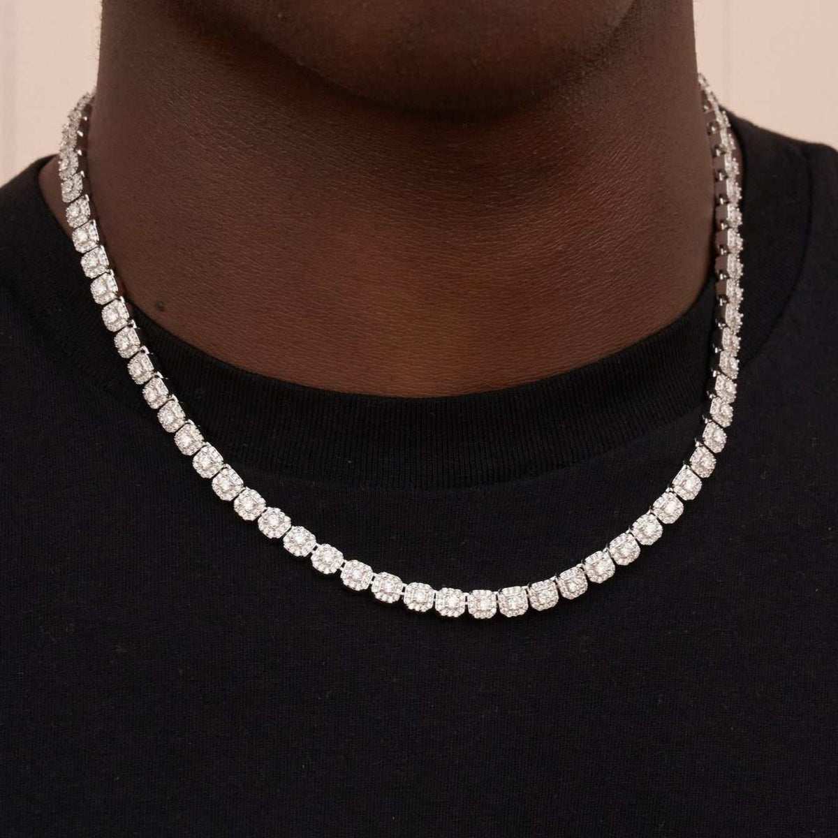 GLD Men Micro Clustered Tennis Chain in White Gold - 6mm