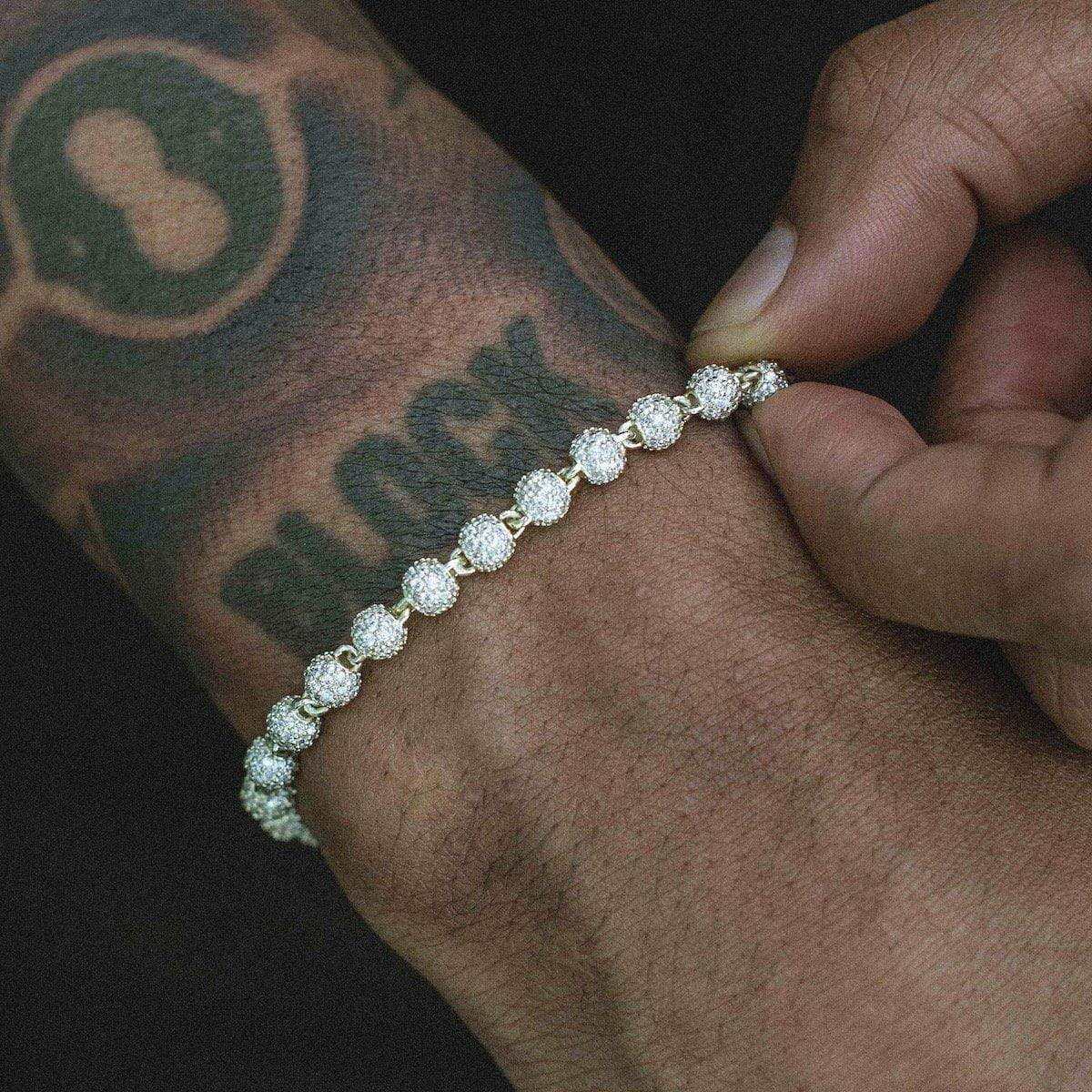 GLD Men Iced Ball Bracelet in Yellow Gold- 4mm