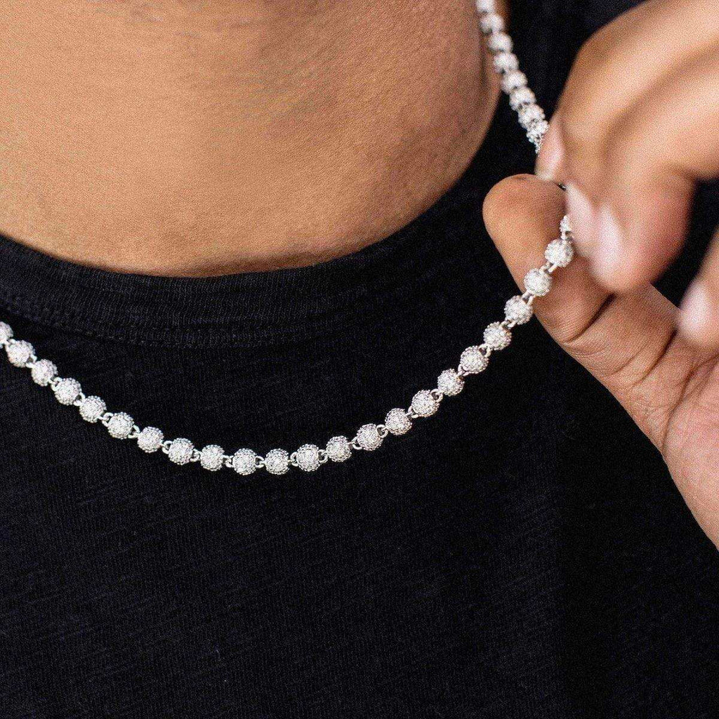 GLD Men Iced Ball Chain in White Gold - 4mm