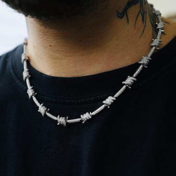 GLD Men Iced Barbed Wire Chain in White Gold