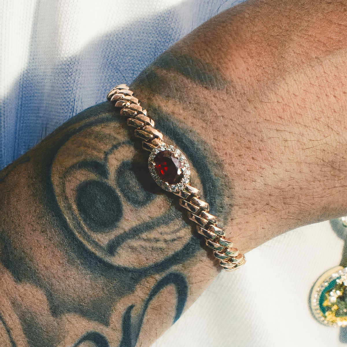 GLD Men Iced Burgundy Oval Cuff Bracelet in Rose Gold - 3mm