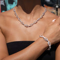 GLD Women Iced Crown of Thorns Necklace + Bracelet Bundle in White Gold