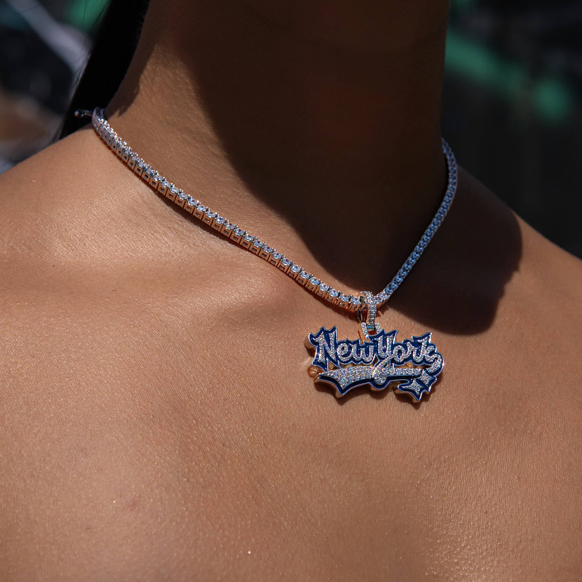 GLD Women Iced New York Pendant in White Gold