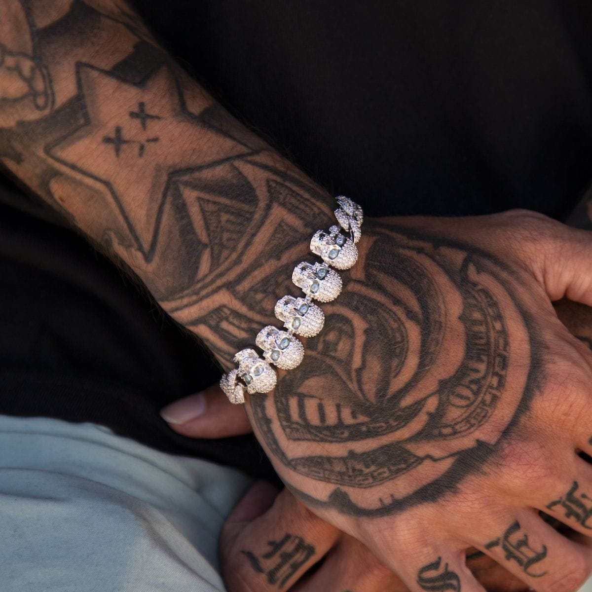 GLD PROMO Iced Skull Bracelet in White Gold