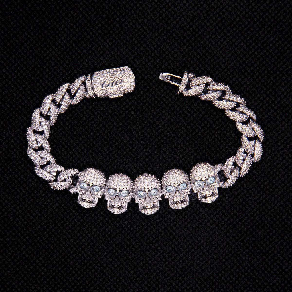 GLD PROMO Iced Skull Bracelet in White Gold
