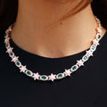 GLD Women Iced Star Oval Emerald Necklace in Rose Gold - 12MM