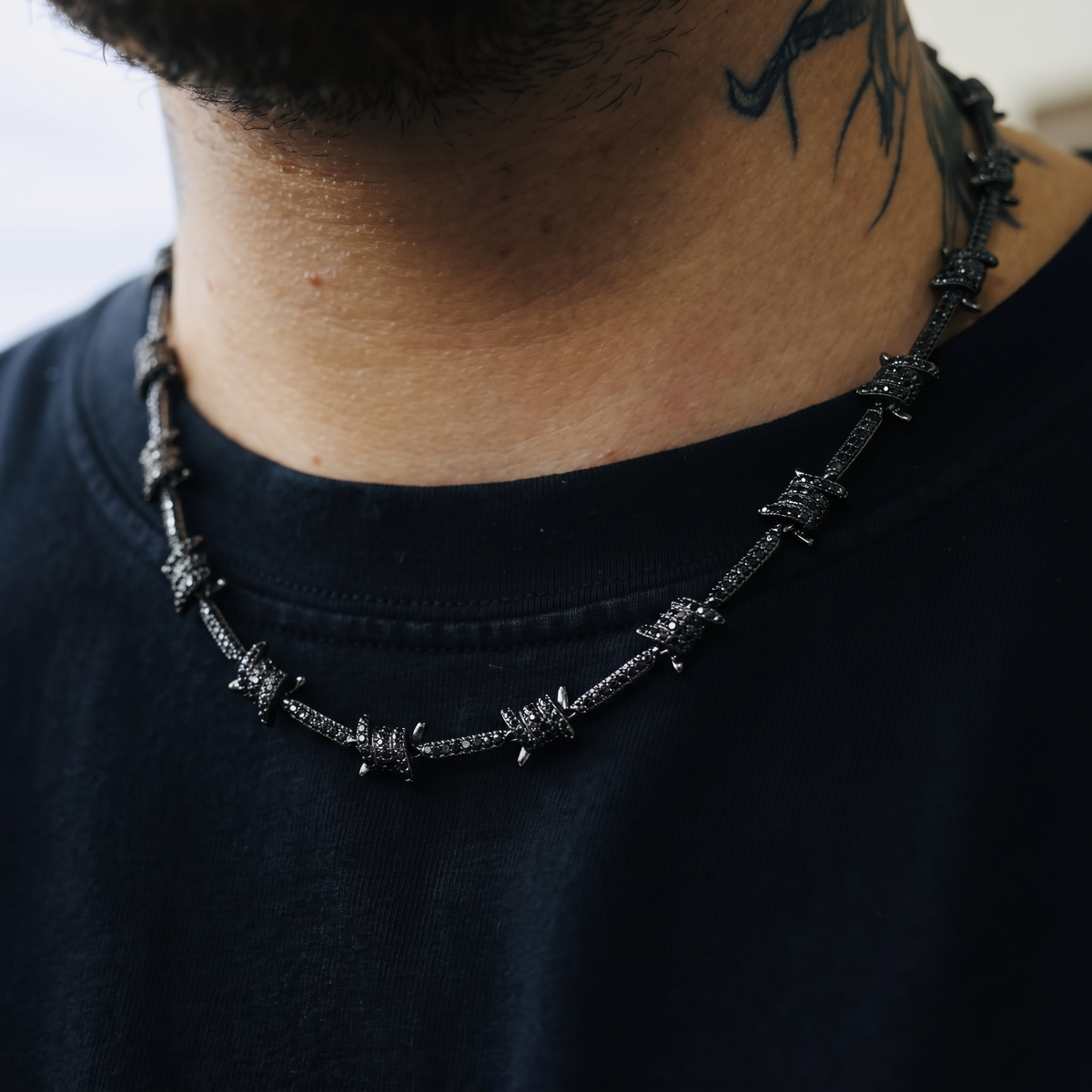 GLD Men Iced Barbed Wire Chain in Black