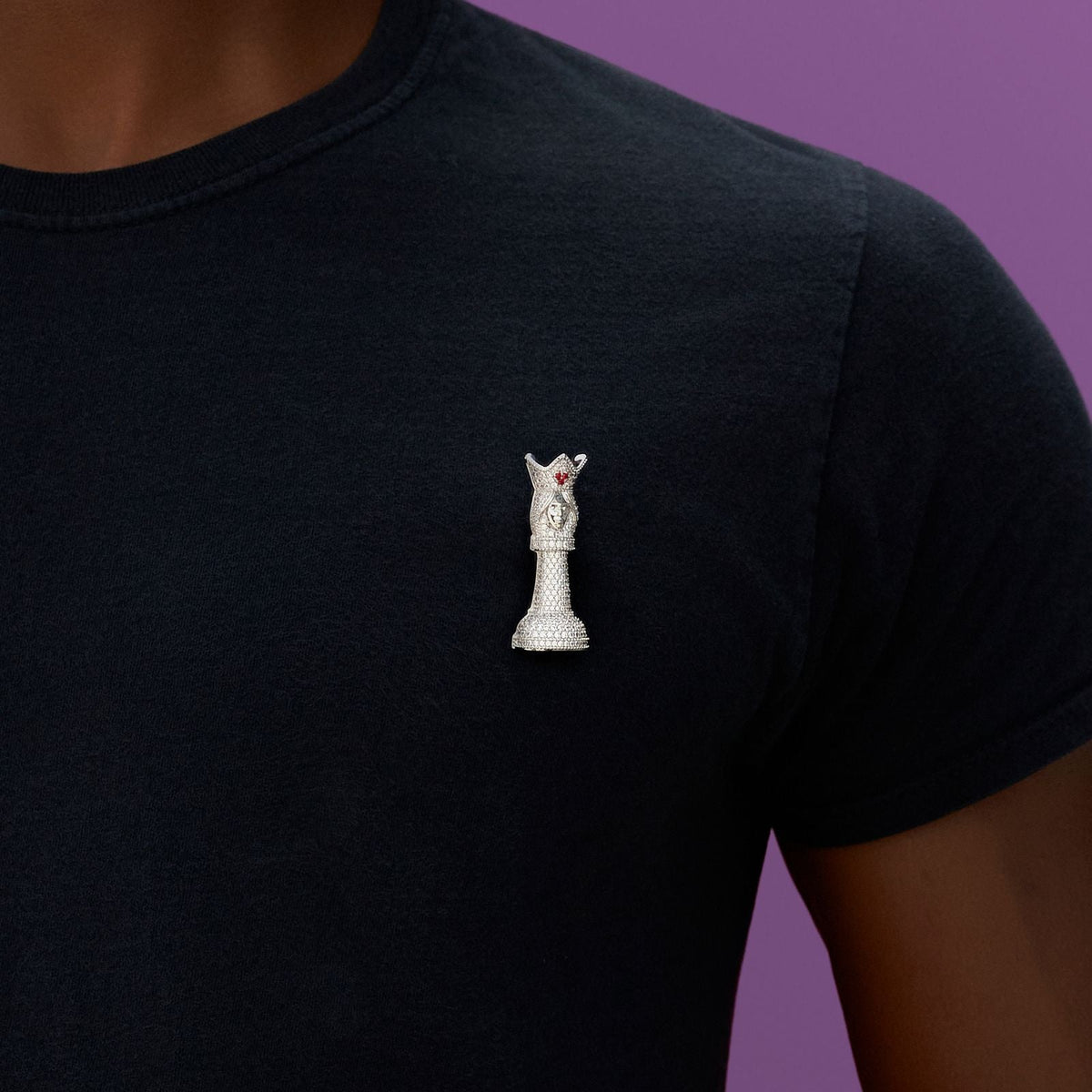 GLD Men Iced Chess Queen Brooch in White Gold