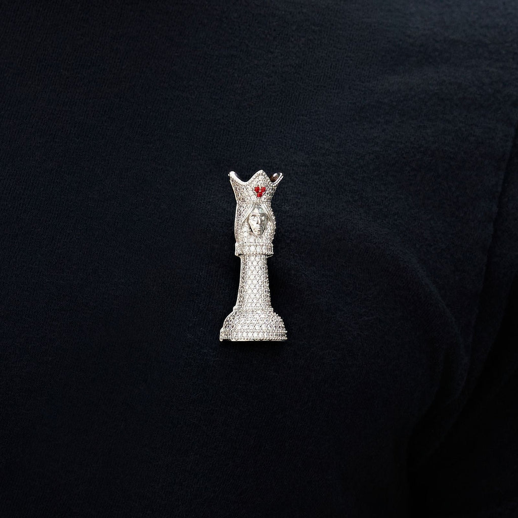 GLD Men Iced Chess Queen Brooch in White Gold
